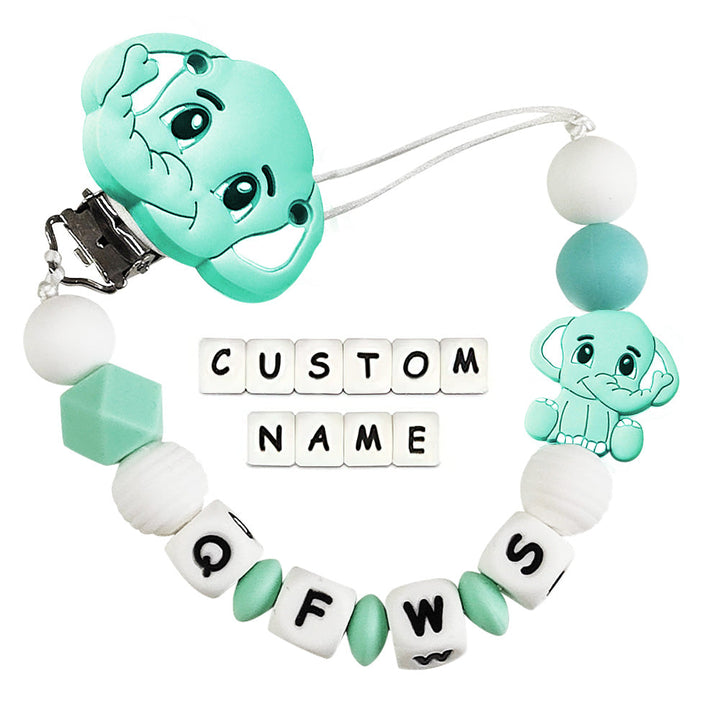 Custom Dummy Chain with Name Personalised Elephant Pacifier Clip for Boys Girls