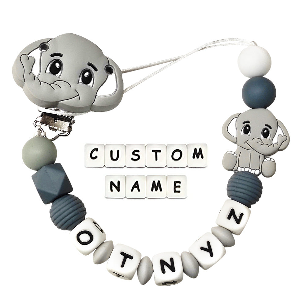 Custom Dummy Chain with Name Personalised Elephant Pacifier Clip for Boys Girls