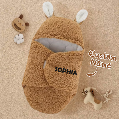 Personalized Bunny Baby Swaddle with Name Infant Sleeping Bag Blanket for Baby Shower Gift