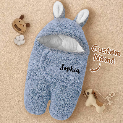 Personalized Bunny Baby Swaddle with Name Infant Sleeping Bag Blanket for Baby Shower Gift