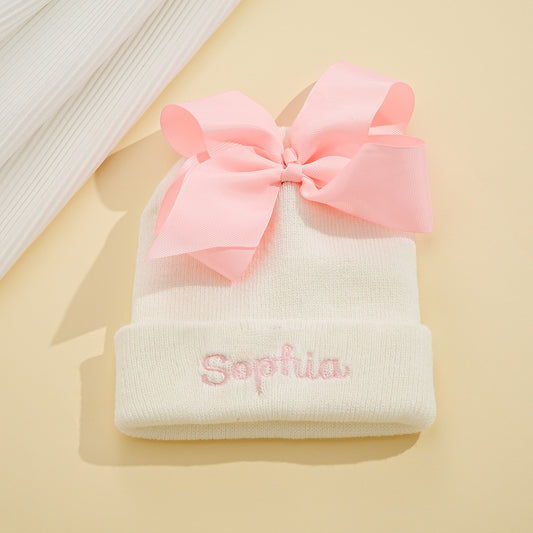 Custom Name Baby Bow Knit Hat - A Unique and Adorable Birthday Gift for Your Little One