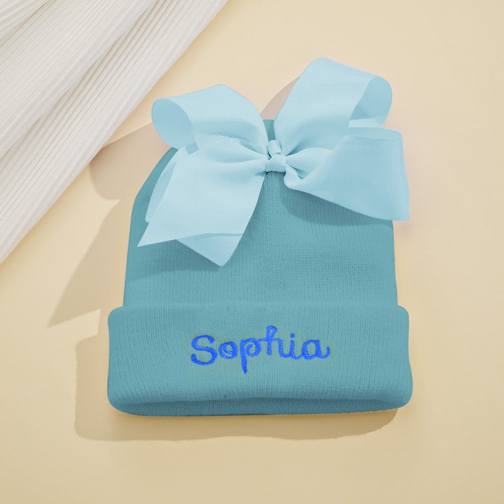 Custom Name Baby Bow Knit Hat - A Unique and Adorable Birthday Gift for Your Little One