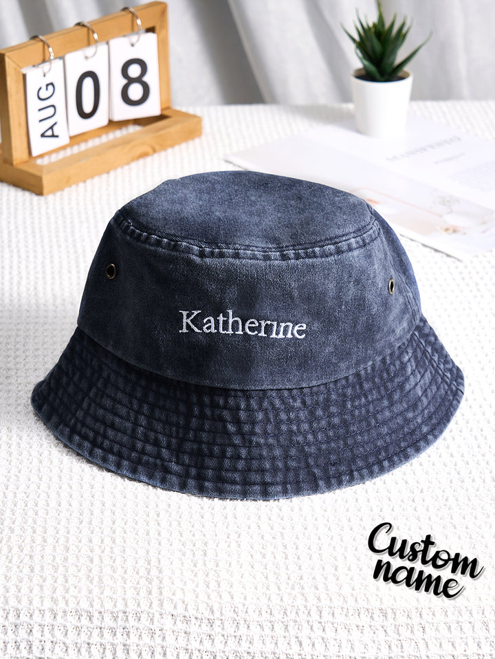 Personalized Denim Bucket Hat Custom Name Embroidery Design Gift for Friends