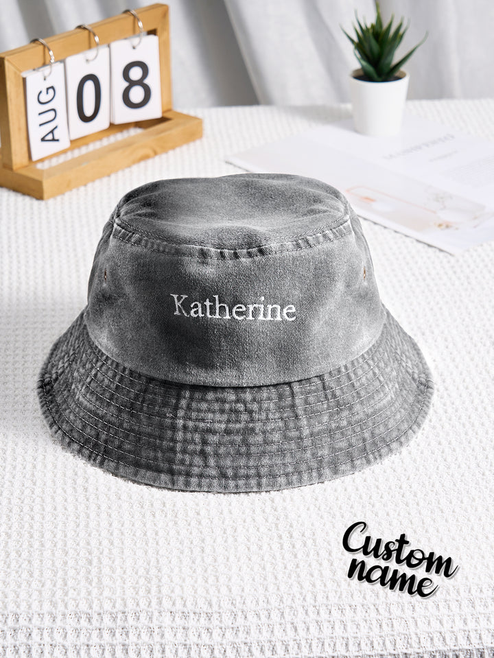 Personalized Denim Bucket Hat Custom Name Embroidery Design Gift for Friends