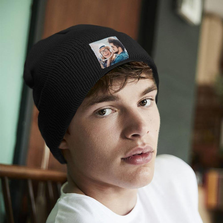 Personalized Photo Beanie Hat Custom Knitted Hat Valentine's Day Gifts-4 Colors