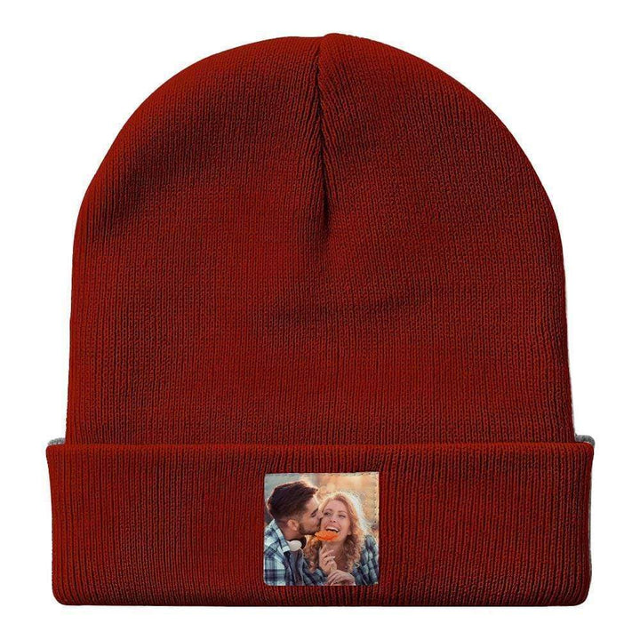 Personalized Photo Beanie Hat Custom Knitted Hat Valentine's Day Gifts-4 Colors
