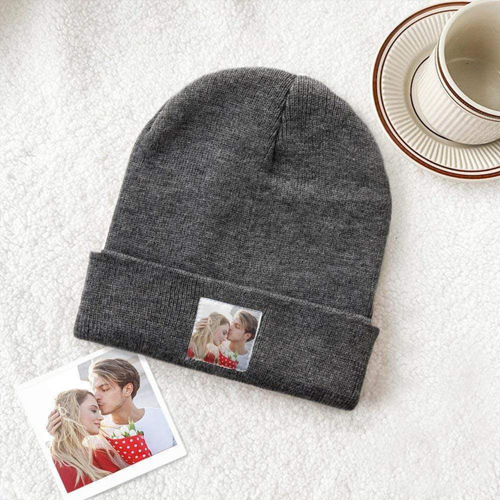 Personalized Photo Beanie Hat Custom Knitted Hat Valentine's Day Gifts-4 Colors