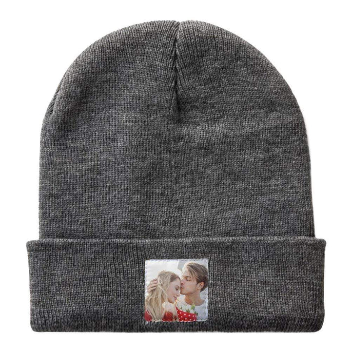 Personalized Photo Beanie Hat Custom Knitted Hat Valentine's Day Gifts-4 Colors
