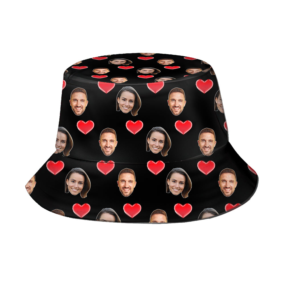 Custom Face Bucket Hat Personalized Heart Print Summer Unisex Fisherman Hat