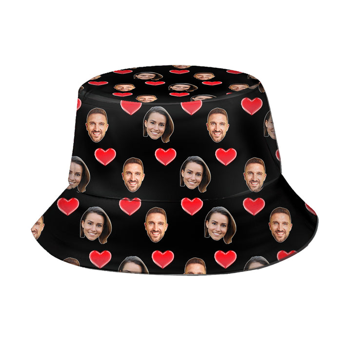 Custom Face Bucket Hat Personalized Heart Print Summer Unisex Fisherman Hat