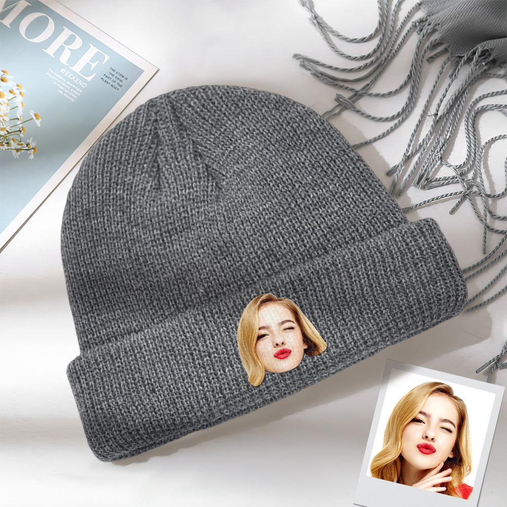 Custom Face Knitted Hat Unisex Winter Beanie Hat Warm Cap for Adult