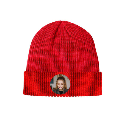 Custom Photo Knitted Hat Unisex Beanie Hat Winter Warm Cap for Christmas Gift