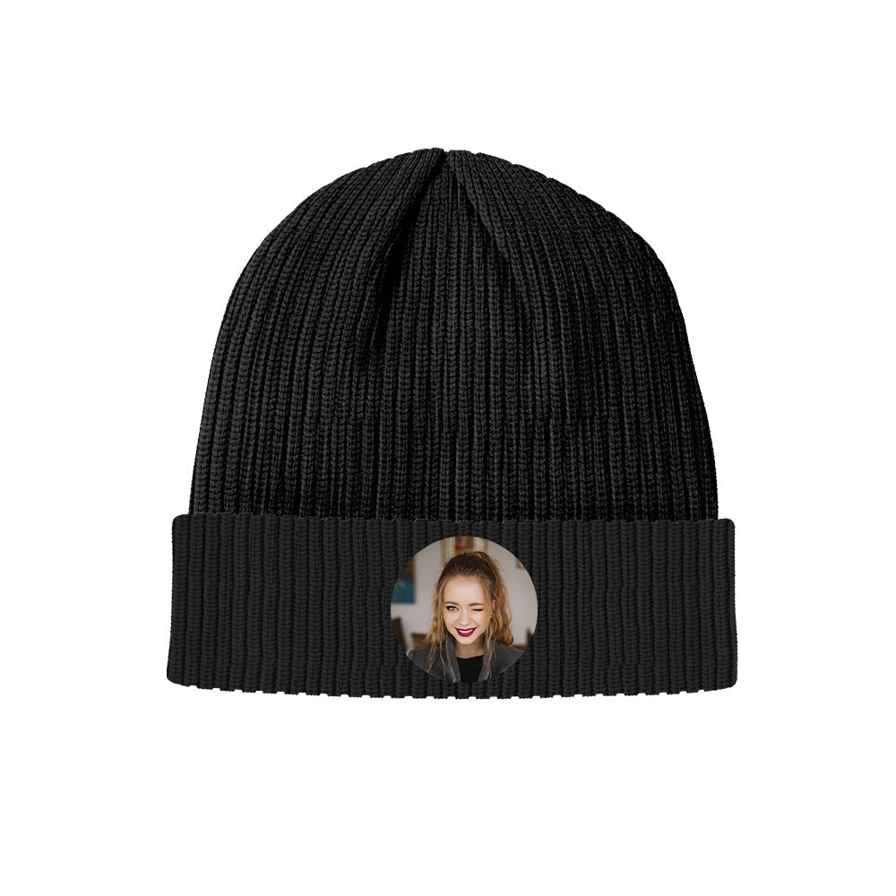 Custom Photo Knitted Hat Unisex Beanie Hat Winter Warm Cap for Christmas Gift