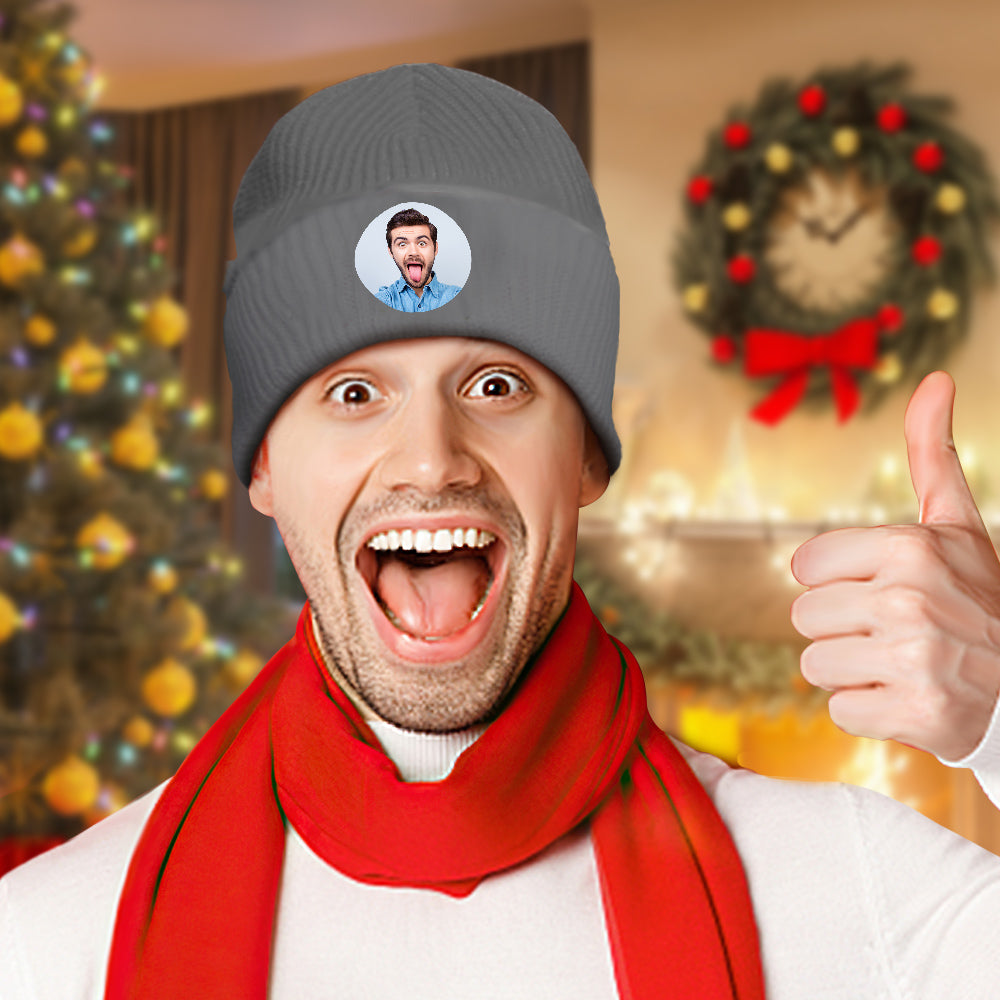 Custom Photo Knitted Hat Unisex Beanie Hat Winter Warm Cap for Christmas Gift