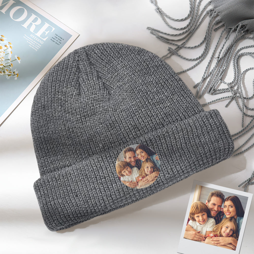 Custom Photo Knitted Hat Unisex Beanie Hat Winter Warm Cap for Christmas Gift