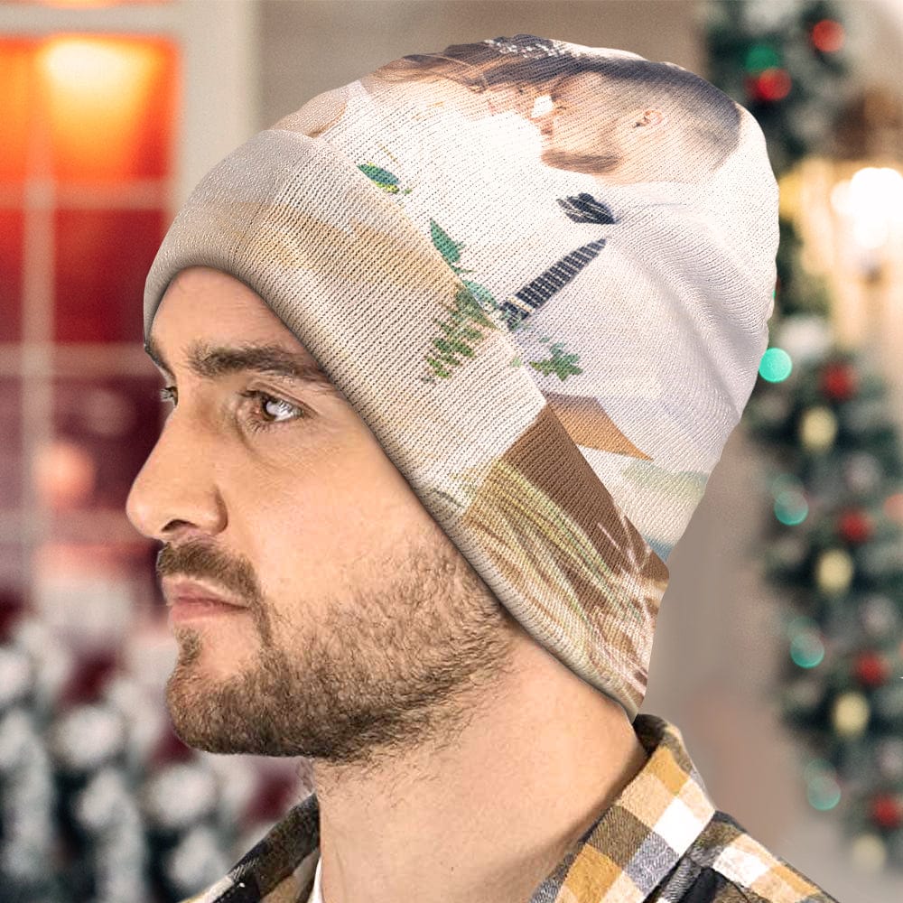 Custom Photo Beanie Hat Warm Soft Knit Hat Winter Cap for Men Women