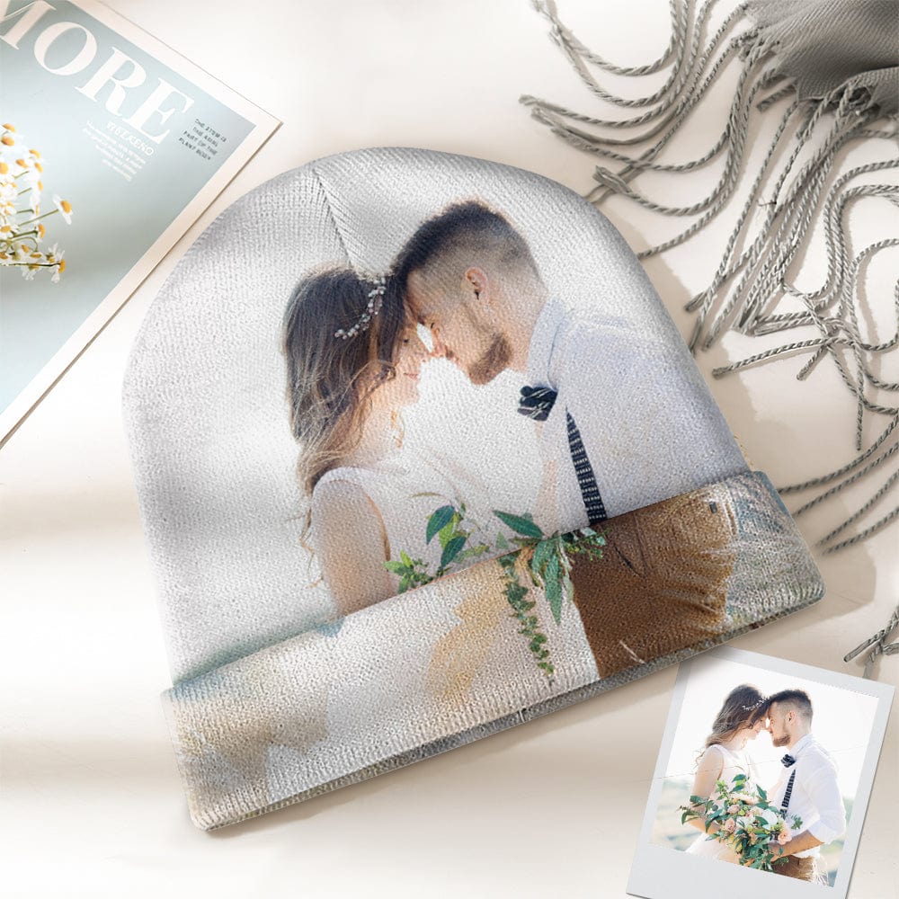 Custom Photo Beanie Hat Warm Soft Knit Hat Winter Cap for Men Women