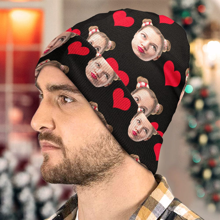 Custom Face Beanie Hat Warm Soft Knit Hat Winter Cap Gifts for Lovers