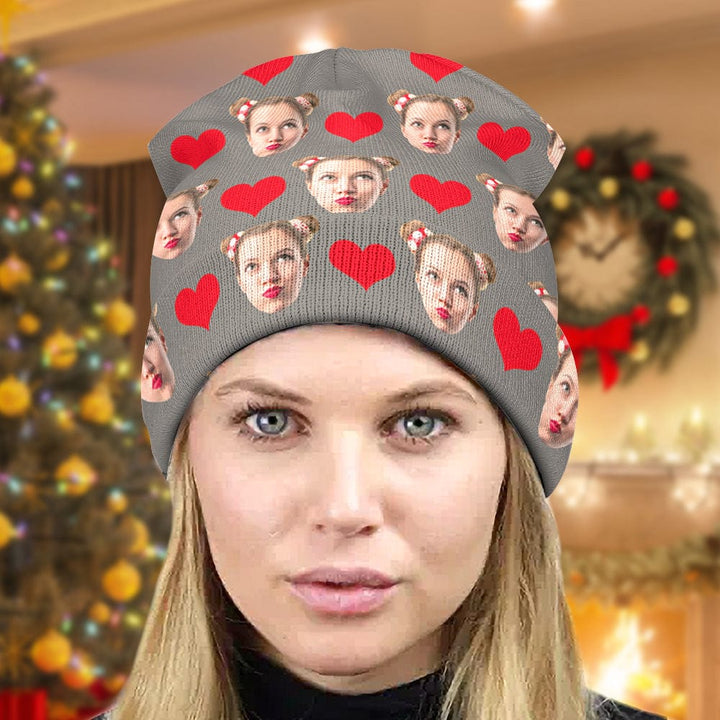 Custom Face Beanie Hat Warm Soft Knit Hat Winter Cap Gifts for Lovers
