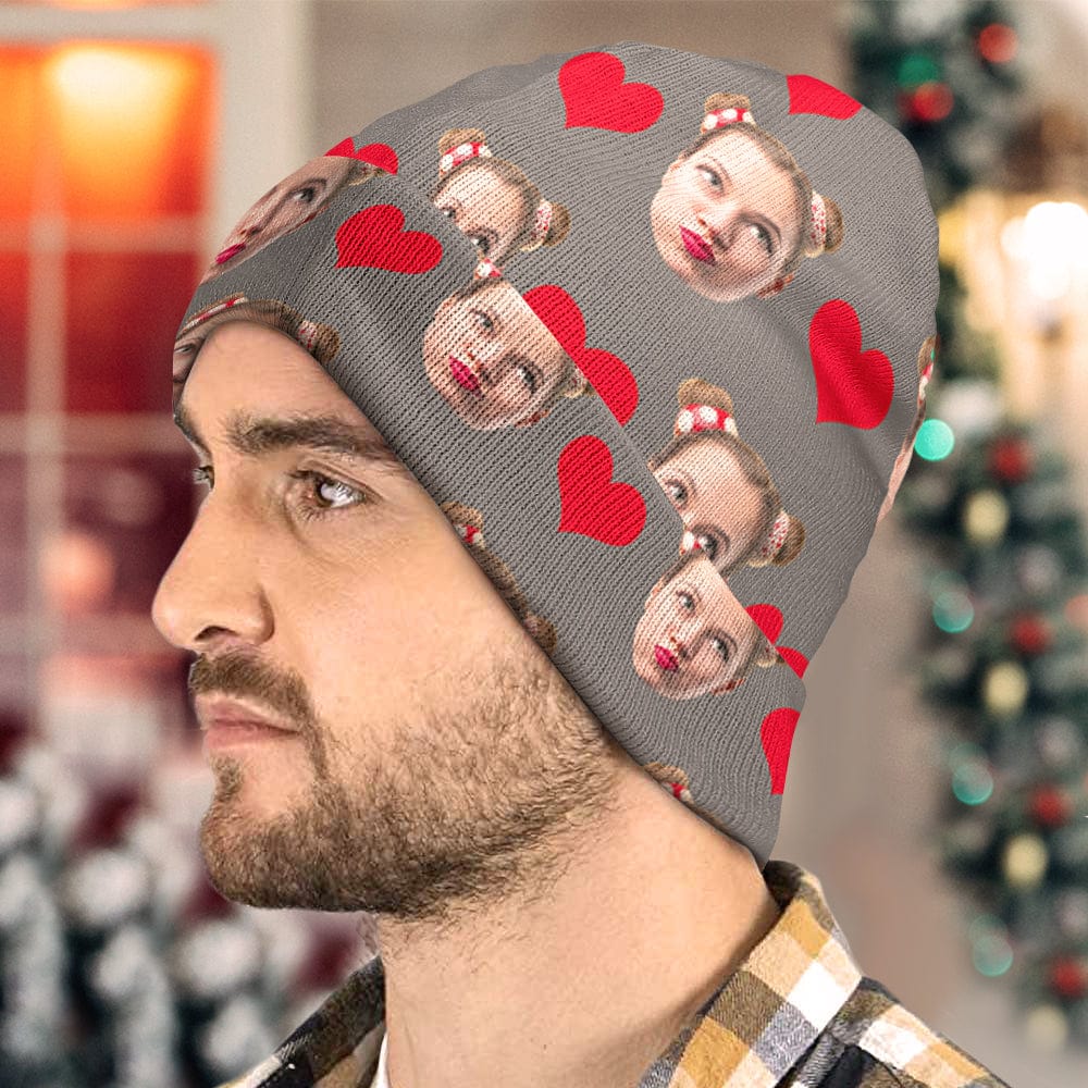 Custom Face Beanie Hat Warm Soft Knit Hat Winter Cap Gifts for Lovers