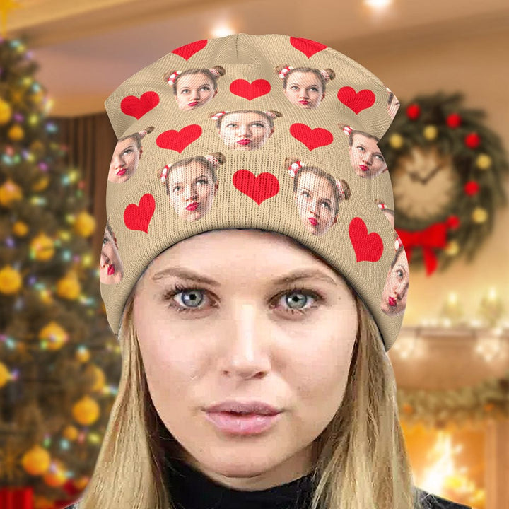 Custom Face Beanie Hat Warm Soft Knit Hat Winter Cap Gifts for Lovers