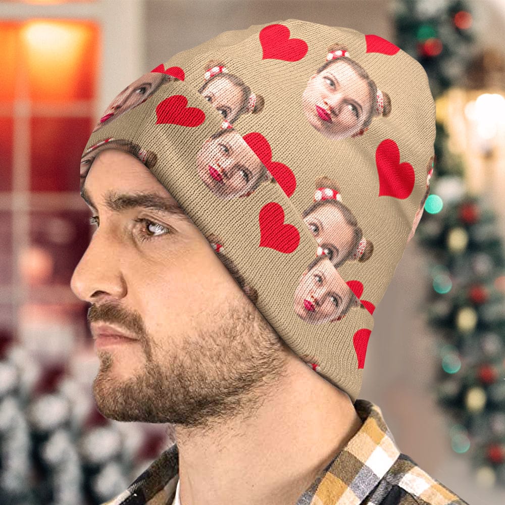 Custom Face Beanie Hat Warm Soft Knit Hat Winter Cap Gifts for Lovers