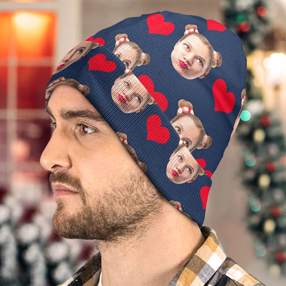Custom Face Beanie Hat Warm Soft Knit Hat Winter Cap Gifts for Lovers