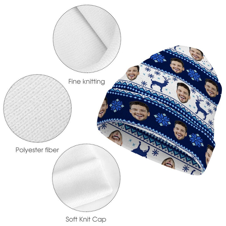 Custom Face Beanie Hat Warm Soft Knit Hat Winter Cap for Christmas Gift