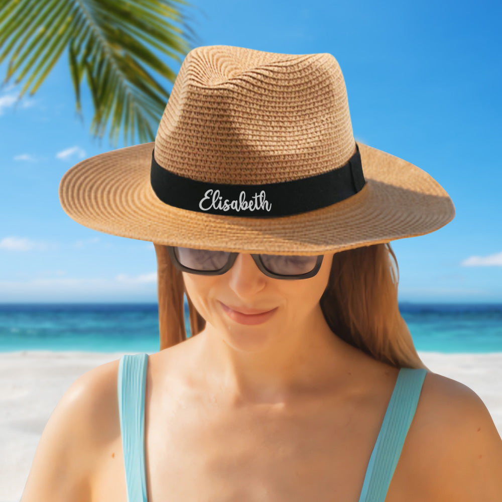 Personalized Straw Fedora Hat Custom Beach Hat Gift for Bridesmaid Friends Family Bachelorette Party