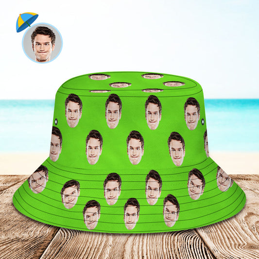 Custom Your Photo Face Summer Bucket Hat Fisherman Hat - Green