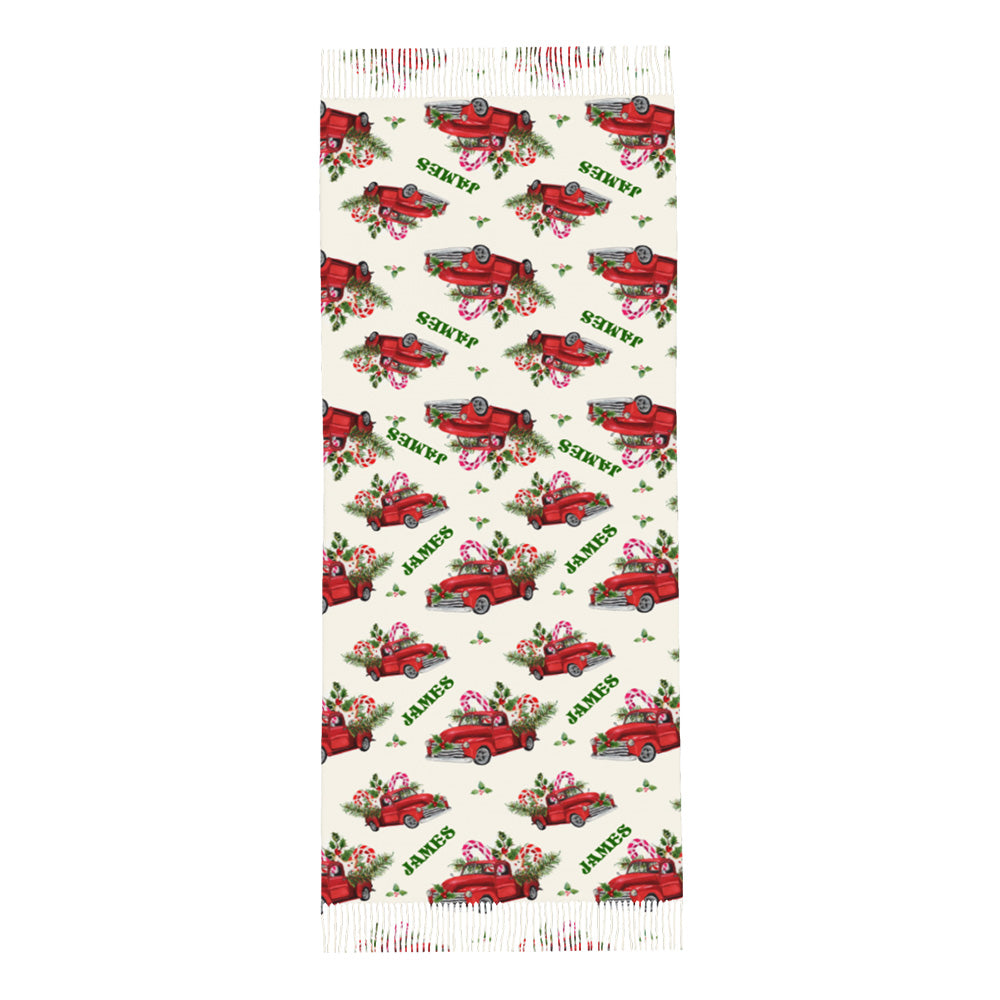 Personalised Christmas Scarf Custom Name Fringe Scarf