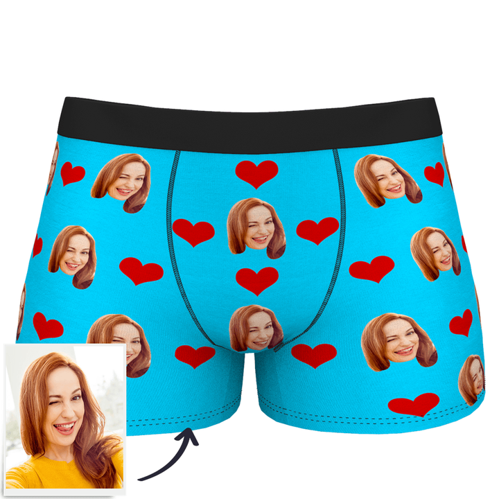 Custom Photo Boxer Men's, Heart Face Underwear - Men
