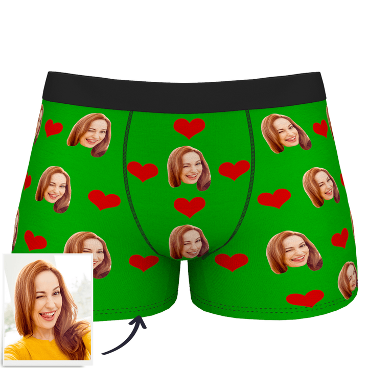 Custom Photo Boxer Men's, Heart Face Underwear - Men
