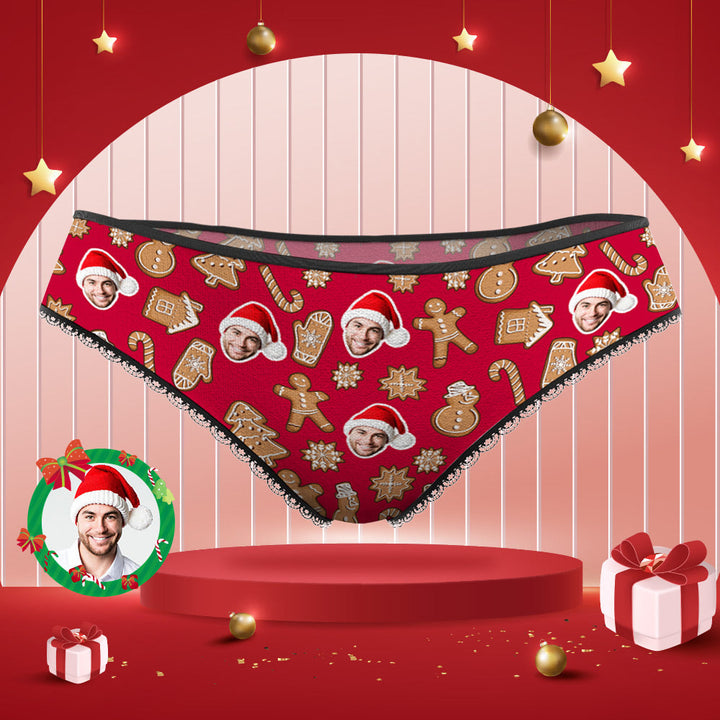Custom Face Panties Personalised Christmas Cookies Style Lace Panties for Women