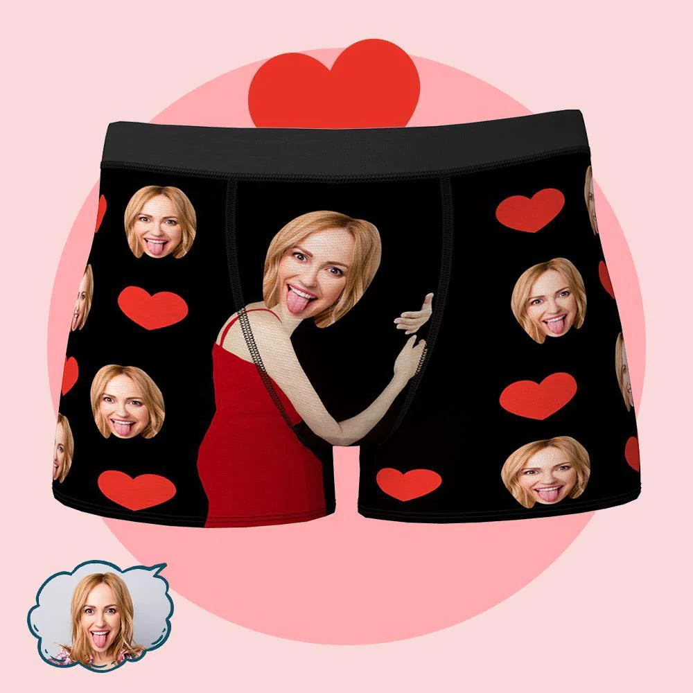 Personalize Face Boxer Love Heart Underwear Custom Funny Underwear Anniversary Gift For Him