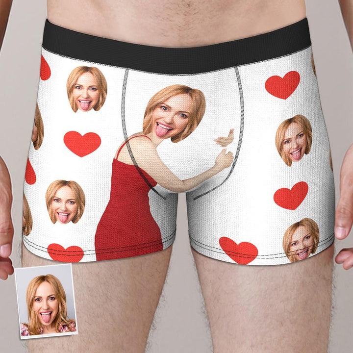 Personalize Face Boxer Love Heart Underwear Custom Funny Underwear Anniversary Gift For Him