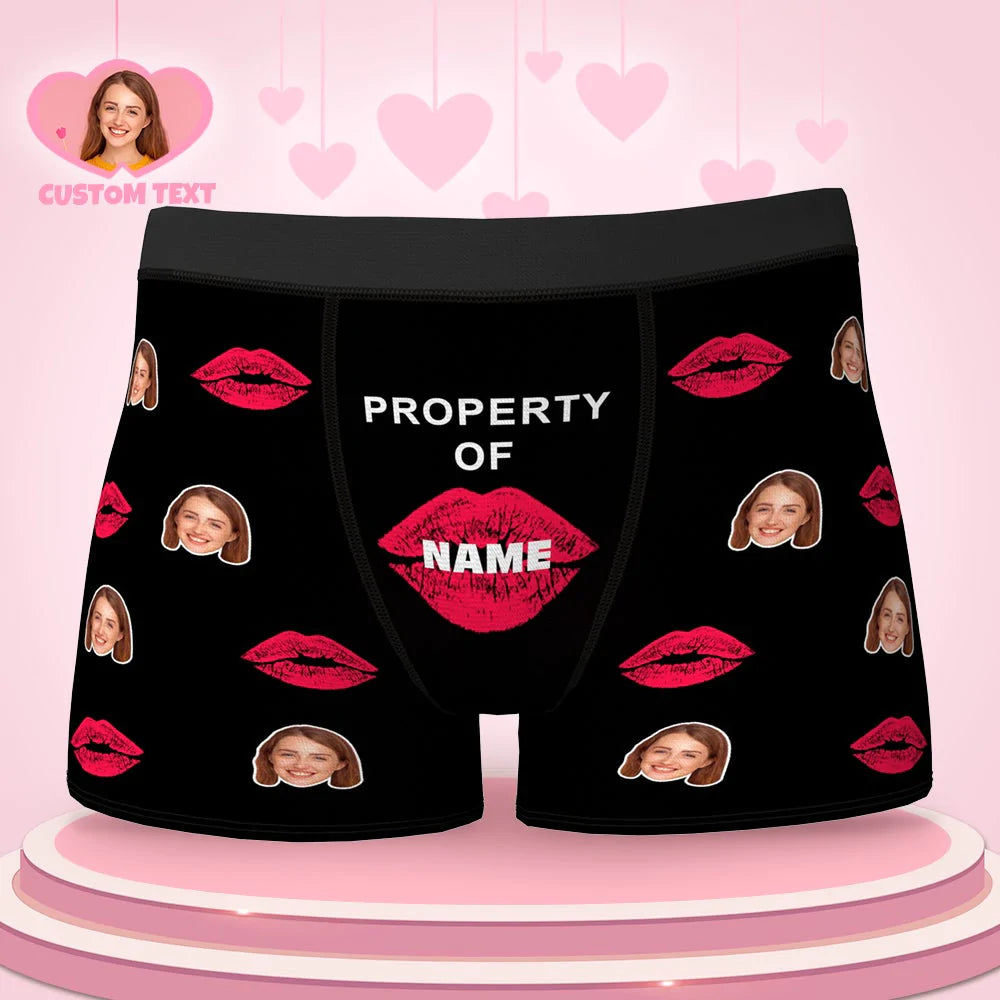 Custom Lip Print Property Of Name Boxers Brief Personalized Face Boxers Brief Gift For Him