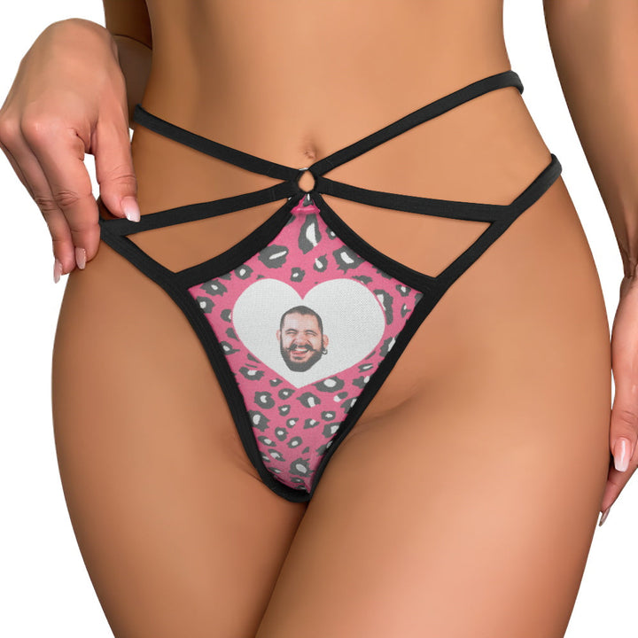 Custom Face Thong Leopard Prints Pink Funny Sexy Thongs Personalized Female Boxer Gift for Her