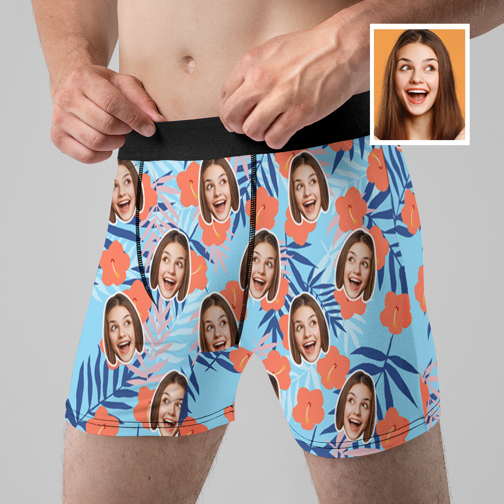 Custom Face Boxer Shorts Personalized Hawaiian Design Boxer Best Gift for Boyfriend
