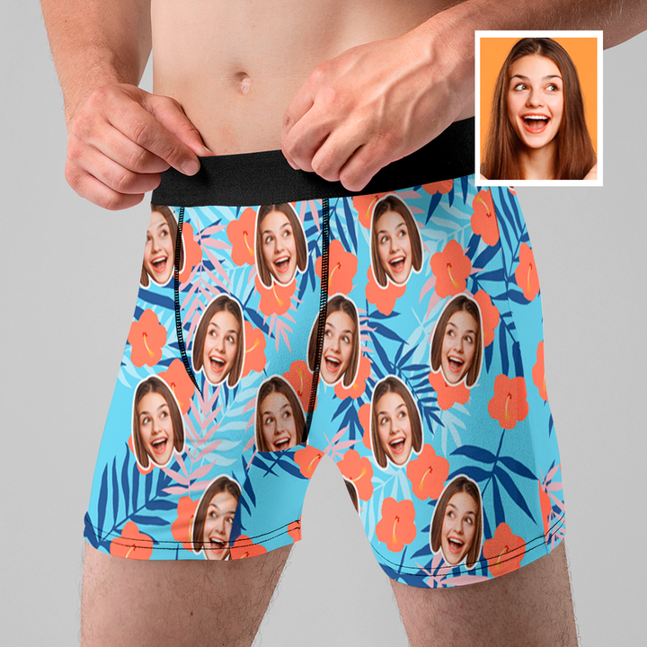 Custom Face Boxer Shorts Personalized Hawaiian Design Boxer Best Gift for Boyfriend