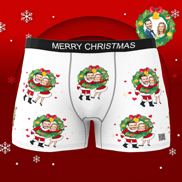 Custom Photo Boxer Face Underwear Double Santa Claus Couple Gifts Christmas Gift AR View