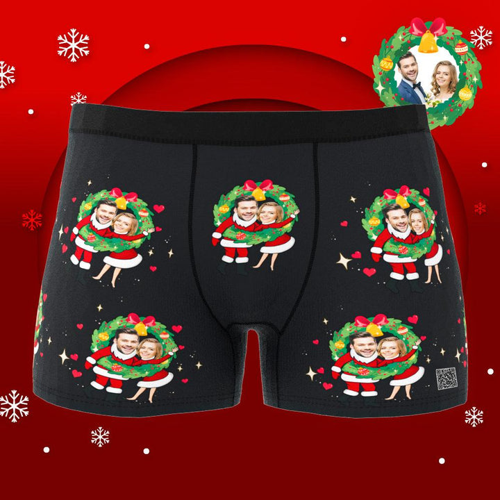 Custom Photo Boxer Face Underwear Double Santa Claus Couple Gifts Christmas Gift AR View
