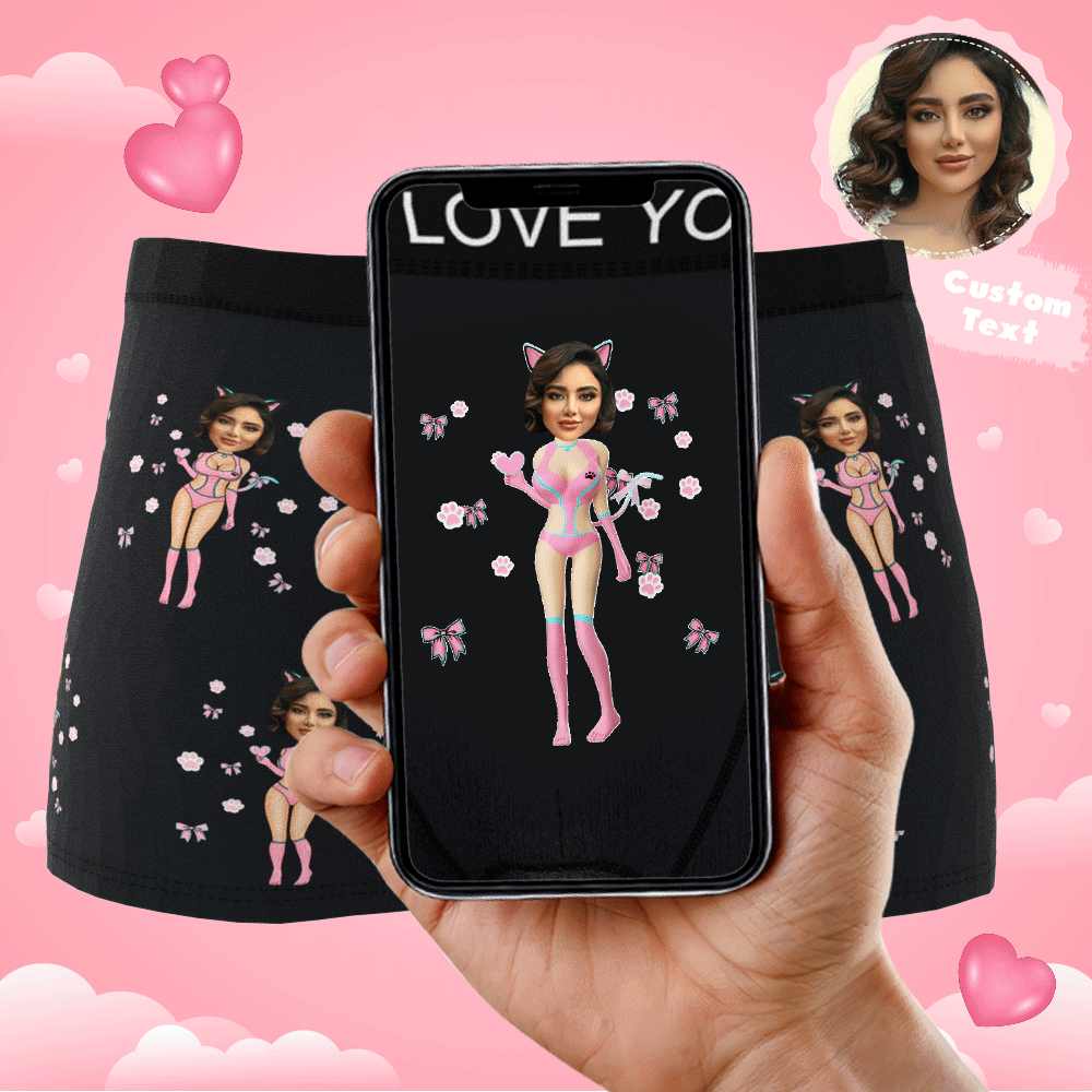 Custom Photo Boxer Catwoman Underwear Men's Underwear Gift For Boyfriend AR View Valentine's Day Gift