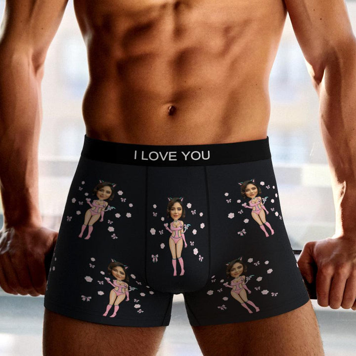 Custom Photo Boxer Catwoman Underwear Men's Underwear Gift For Boyfriend AR View Valentine's Day Gift