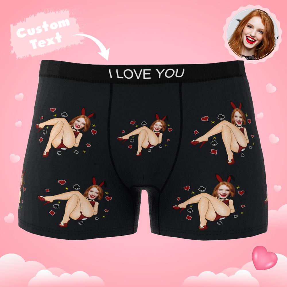 Custom Photo Boxer Bunny Girl Underwear Men's Underwear Gift For Boyfriend AR View Valentine's Day Gift