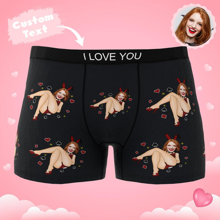 Custom Photo Boxer Bunny Girl Underwear Men's Underwear Gift For Boyfriend AR View Valentine's Day Gift