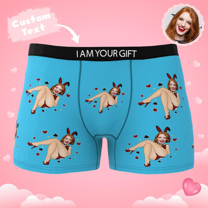 Custom Photo Boxer Bunny Girl Underwear Men's Underwear Gift For Boyfriend AR View Valentine's Day Gift