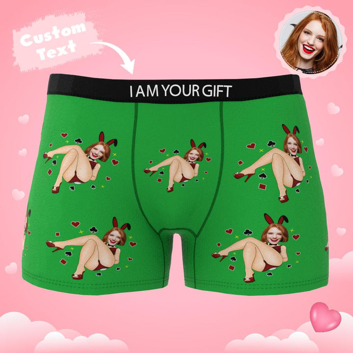 Custom Photo Boxer Bunny Girl Underwear Men's Underwear Gift For Boyfriend AR View Valentine's Day Gift