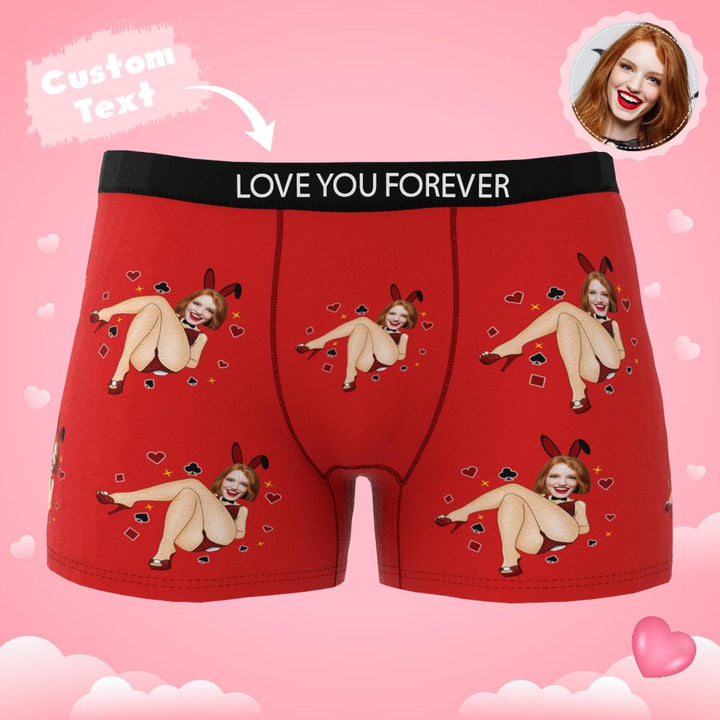 Custom Photo Boxer Bunny Girl Underwear Men's Underwear Gift For Boyfriend AR View Valentine's Day Gift