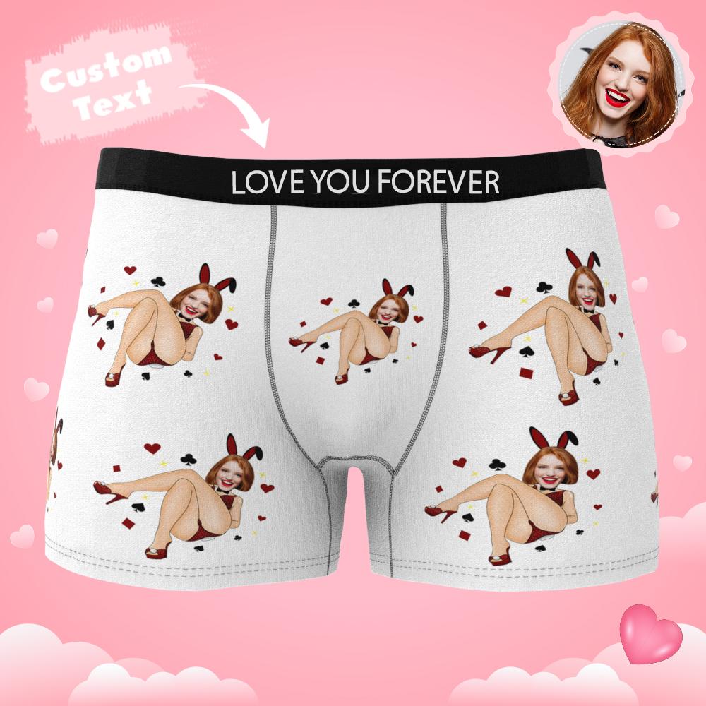 Custom Photo Boxer Bunny Girl Underwear Men's Underwear Gift For Boyfriend AR View Valentine's Day Gift